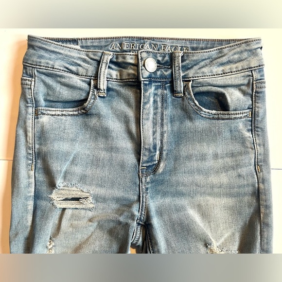American Eagle Distressed Super Stretch Blue Jeans Women’s Hi-Rise Jegging Sz 2 - Picture 4 of 15